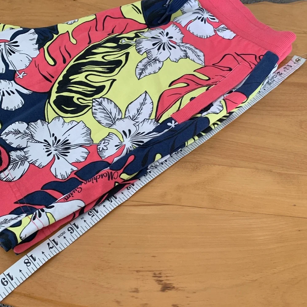 Moschino Men's Swim Size XS Pink Hibiscus Leaf Beach Pants Elastic Drawstring